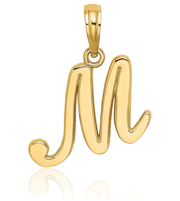 10K Solid Yellow Gold Dainty Letter M Initial Name Monogram Necklace Chain Pendant Charm