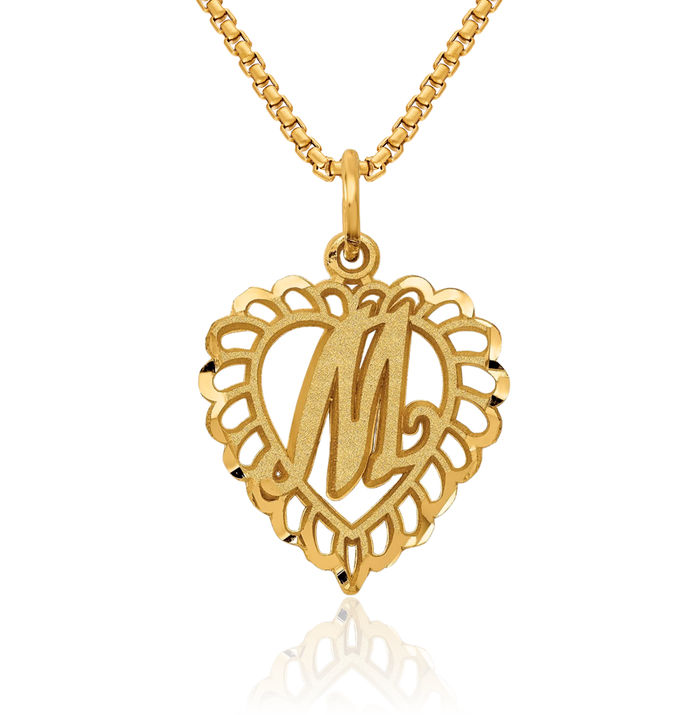 10K Solid Yellow Gold Dainty Letter M Initial Name Monogram Necklace Chain Pendant Charm