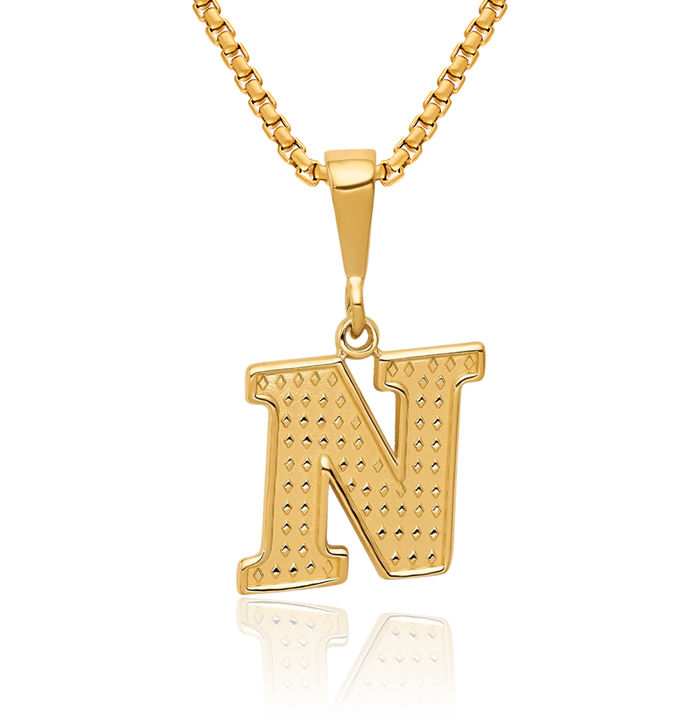 10K Solid Yellow Gold Dainty Letter N Initial Name Monogram Necklace Chain Pendant Charm