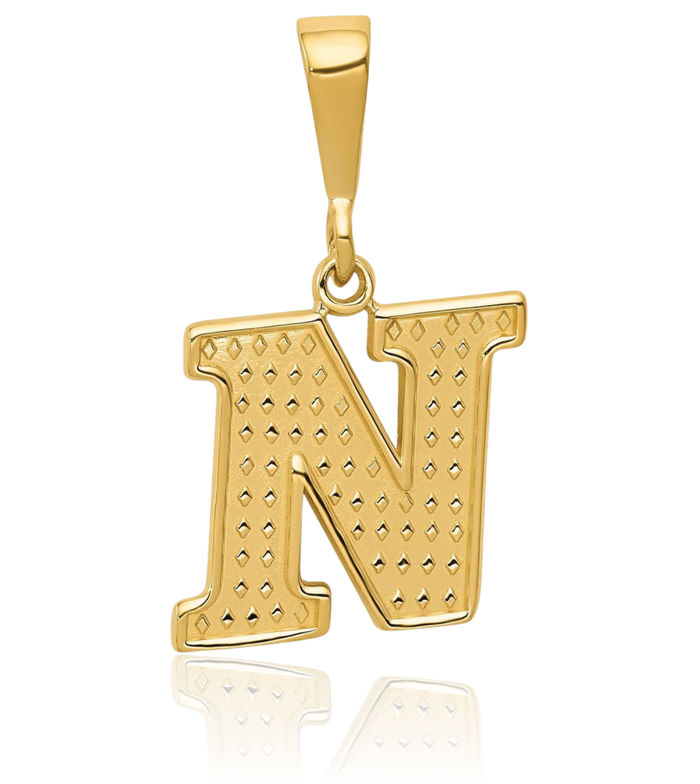 10K Solid Yellow Gold Dainty Letter N Initial Name Monogram Necklace Chain Pendant Charm