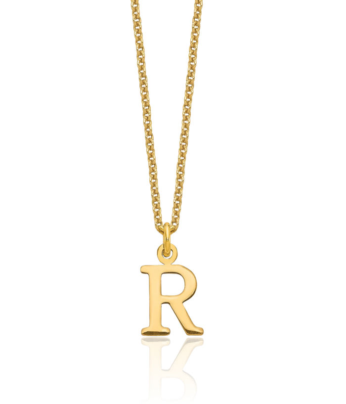 10K Solid Yellow Gold Dainty Letter R Initial Name Monogram Chain Necklace