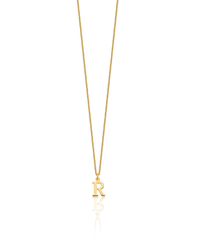10K Solid Yellow Gold Dainty Letter R Initial Name Monogram Chain Necklace