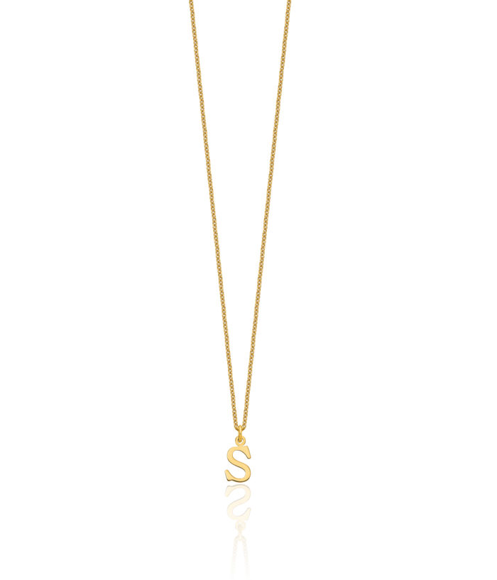 10K Solid Yellow Gold Dainty Letter S Initial Name Monogram Chain Necklace