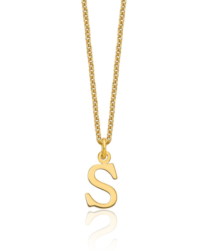 10K Solid Yellow Gold Dainty Letter S Initial Name Monogram Chain Necklace