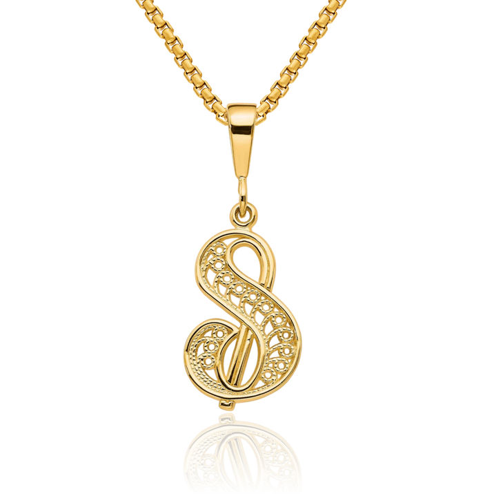 10K Solid Yellow Gold Dainty Letter S Initial Name Monogram Necklace Chain Pendant Charm