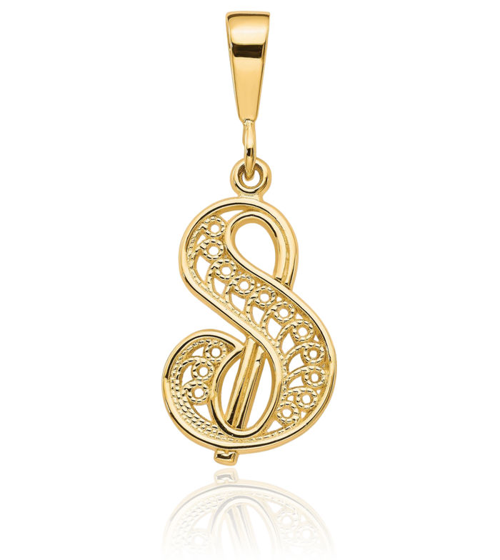 10K Solid Yellow Gold Dainty Letter S Initial Name Monogram Necklace Chain Pendant Charm