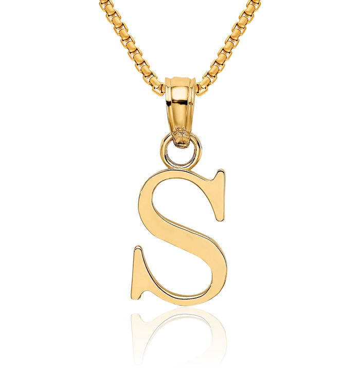 10K Solid Yellow Gold Dainty Letter S Initial Name Monogram Necklace Chain Pendant Charm