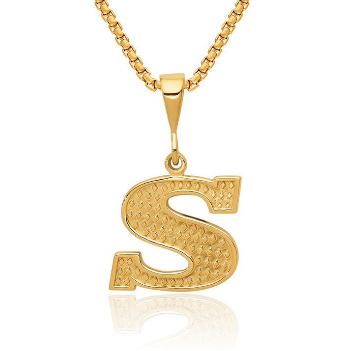 10K Solid Yellow Gold Dainty Letter S Initial Name Monogram Necklace Chain Pendant Charm