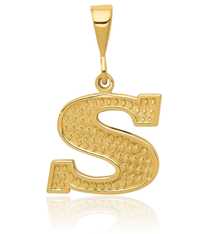 10K Solid Yellow Gold Dainty Letter S Initial Name Monogram Necklace Chain Pendant Charm