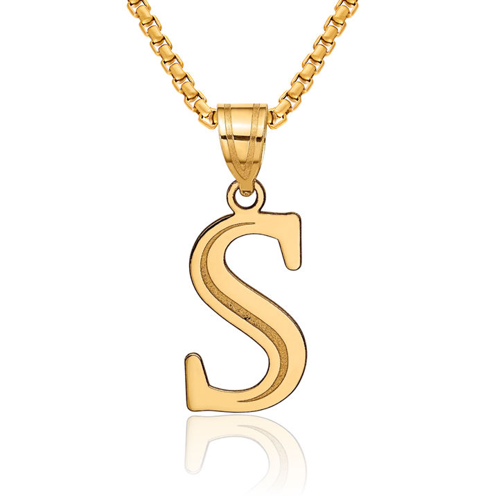 10K Solid Yellow Gold Dainty Letter S Initial Name Monogram Necklace Chain Pendant Charm