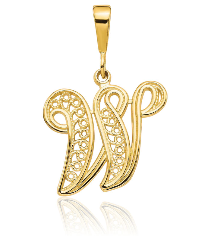 10K Solid Yellow Gold Dainty Letter W Initial Name Monogram Necklace Chain Pendant Charm
