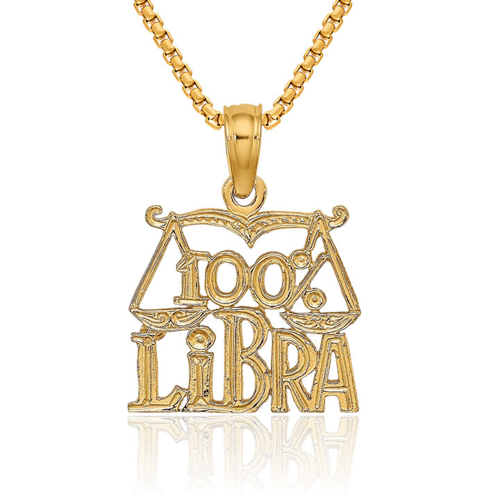 10K Solid Yellow Gold 100% Libra Zodiac Necklace Scale Balance Horoscope Pendant September October Birthday Charm Astrology Jewelry