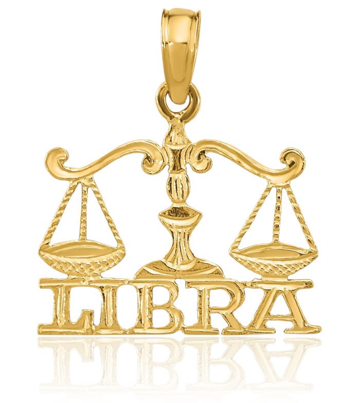 10K Solid Yellow Gold Libra Zodiac Necklace Scale Balance Horoscope Pendant September October Birthday Charm Astrology Jewelry