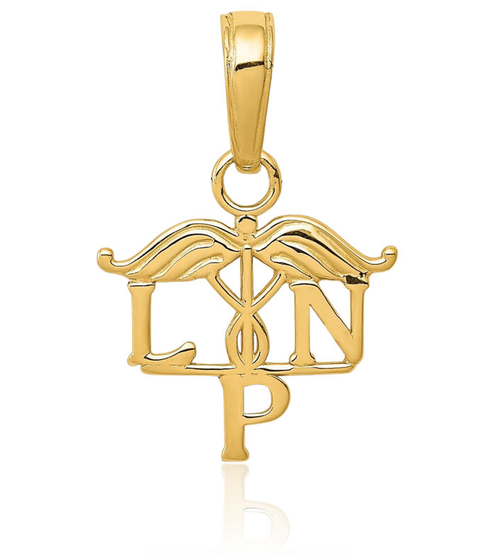 10K Solid Yellow Gold Licensed Practical Nurse Caduceus Paramedic