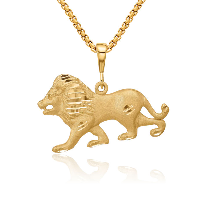 10K Solid Yellow Gold Lion Head Necklace Chain Pendant Charm
