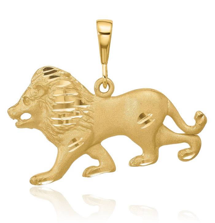 10K Solid Yellow Gold Lion Head Necklace Chain Pendant Charm