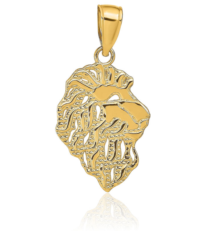 10K Solid Yellow Gold Lion Head Necklace Chain Pendant Charm