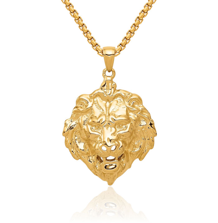 10K Solid Yellow Gold Lion Head Necklace Chain Pendant Charm