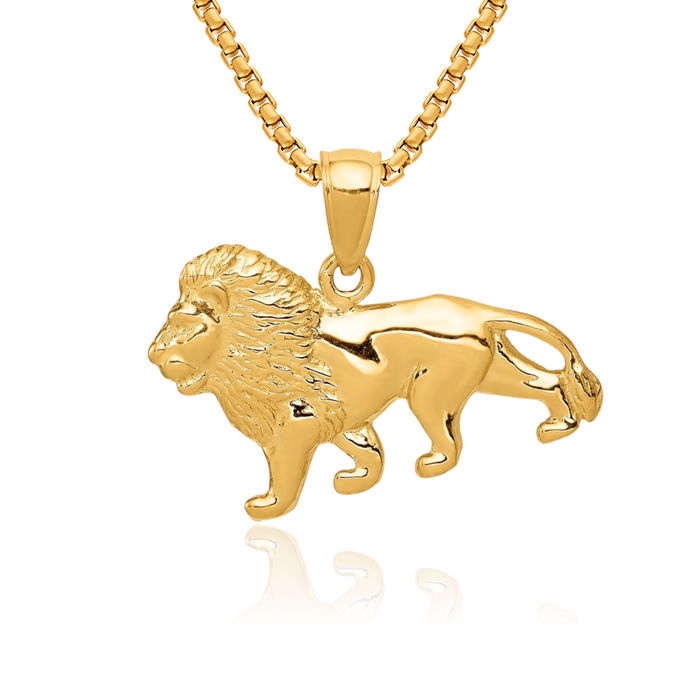 10K Solid Yellow Gold Lion Head Necklace Chain Pendant Charm