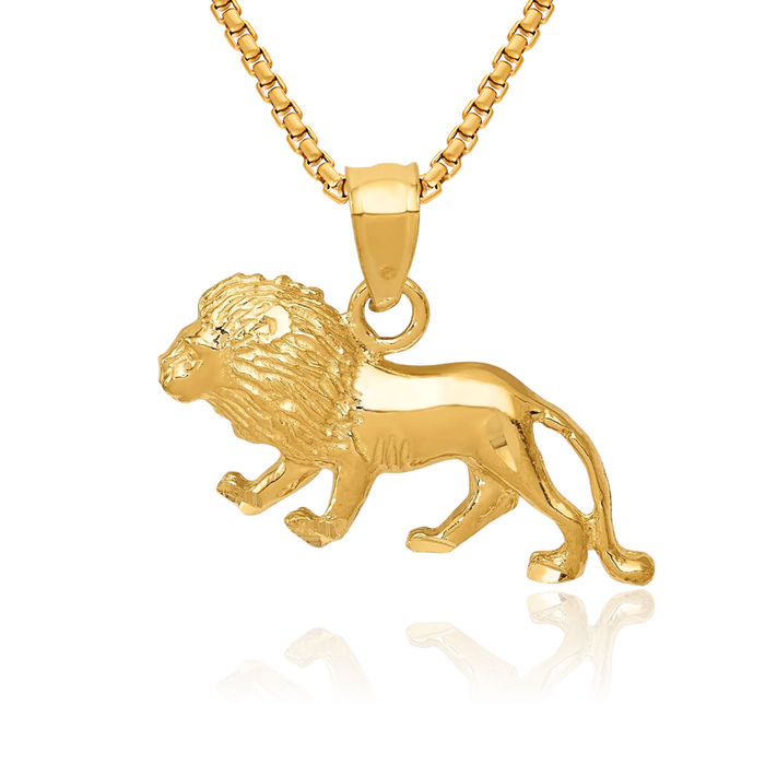 10K Solid Yellow Gold Lion Head Necklace Chain Pendant Charm