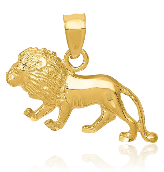 10K Solid Yellow Gold Lion Head Necklace Chain Pendant Charm