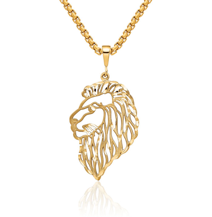 10K Solid Yellow Gold Lions Head Necklace Chain Pendant Charm