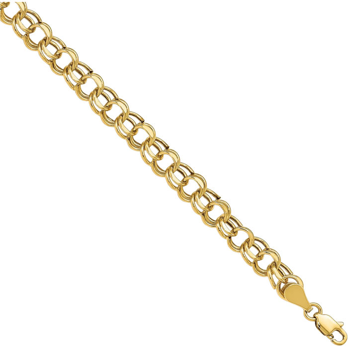 10K Solid Yellow Gold Lite 5.5mm Double Link Chain Charm Bracelet