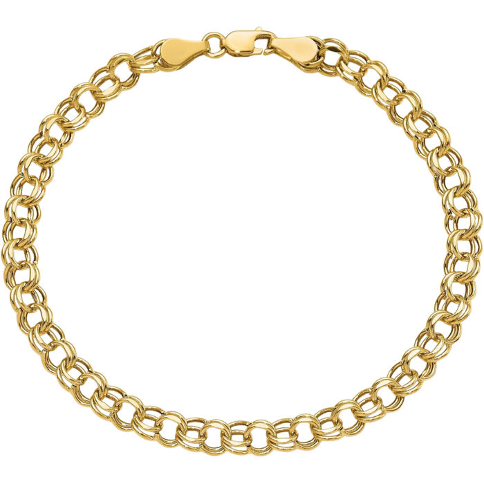 10K Solid Yellow Gold Lite 5mm Double Link Chain Charm Bracelet