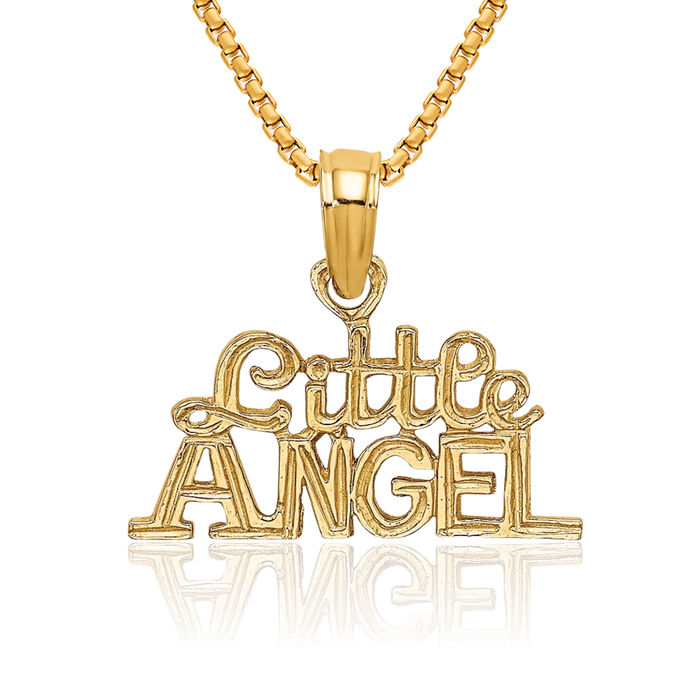 10K Solid Yellow Gold Little Guardian Angel Wings Necklace Chain Pendant Charm