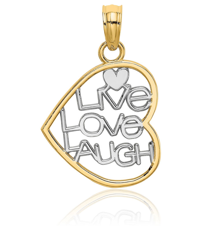 10K Solid Yellow Gold Live Love Laugh Heart Necklace Chain Pendant Charm