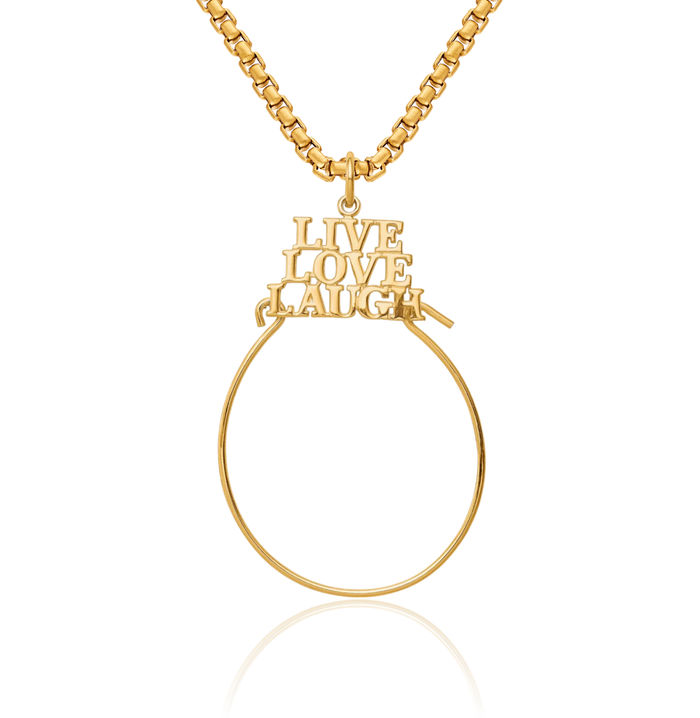 10K Solid Yellow Gold Live Love Laugh Necklace Chain Pendant Charm Holder