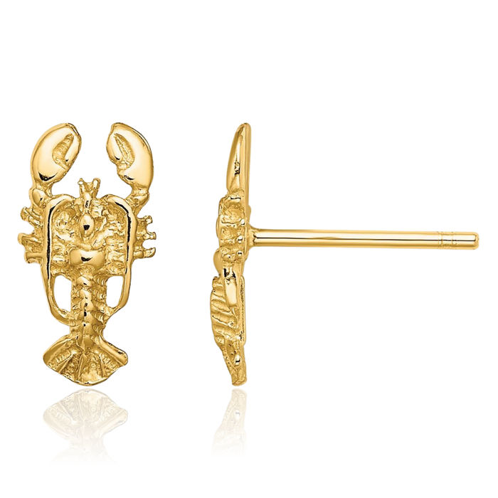 10K Solid Yellow Gold Lobster Stud Earrings