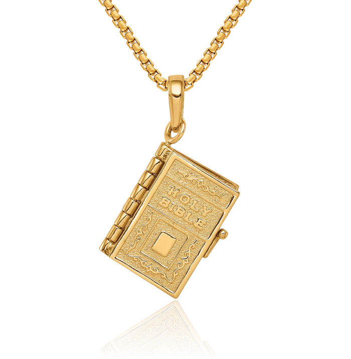 10K Solid Yellow Gold Lords Prayer Bible Necklace Chain Pendant Charm