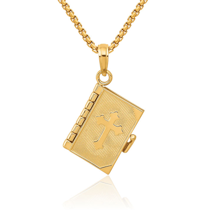 10K Solid Yellow Gold Lords Prayer Bible Necklace Chain Pendant Charm