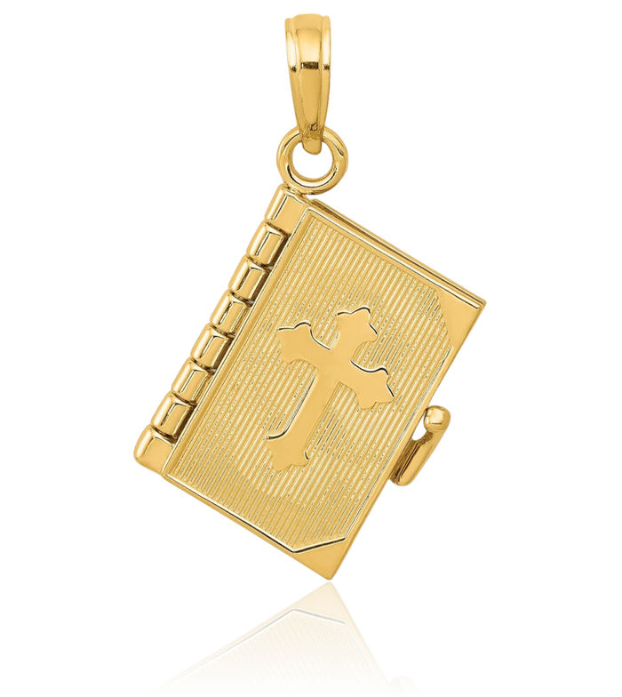 10K Solid Yellow Gold Lords Prayer Bible Necklace Chain Pendant Charm