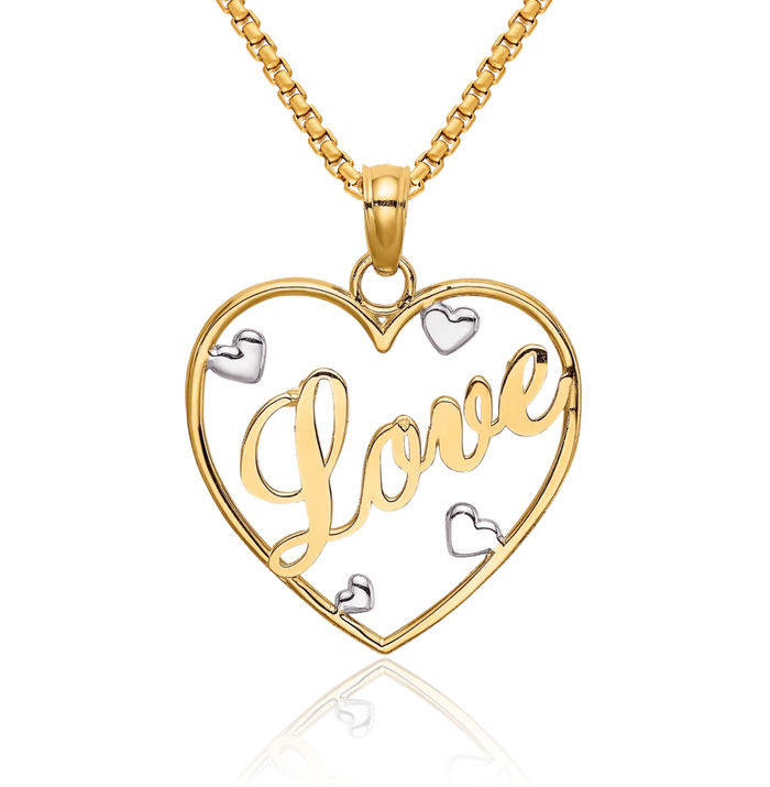 10K Solid Yellow Gold Love Heart Necklace Chain Pendant Charm