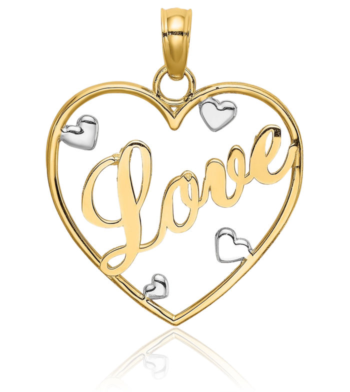 10K Solid Yellow Gold Love Heart Necklace Chain Pendant Charm