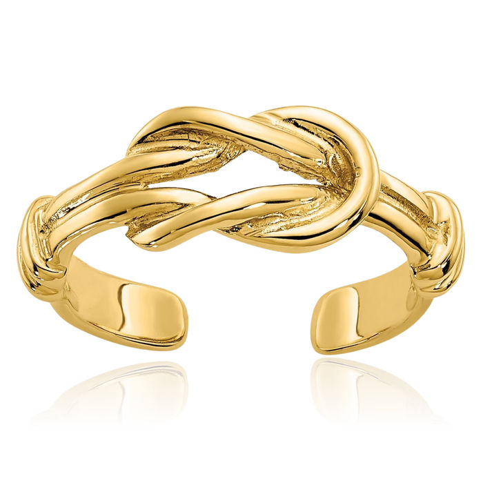 10K Solid Yellow Gold Love Knot Adjustable Toe Ring Open Midi Band Summer Beach Jewelry