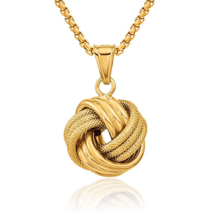 10K Solid Yellow Gold Love Knot Necklace Chain Pendant Charm