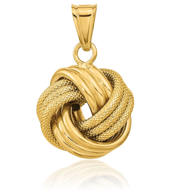 10K Solid Yellow Gold Love Knot Necklace Chain Pendant Charm