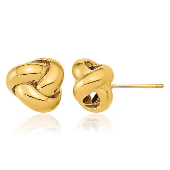 10K Solid Yellow Gold Twisted Love Knot Symbol Stud Earrings