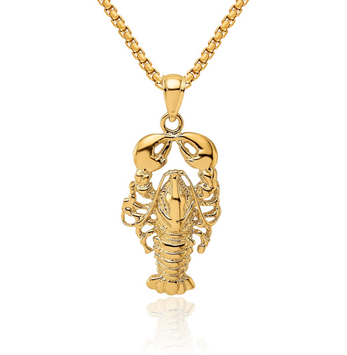 10K Solid Yellow Gold Maine Lobster Necklace Chain Pendant Charm