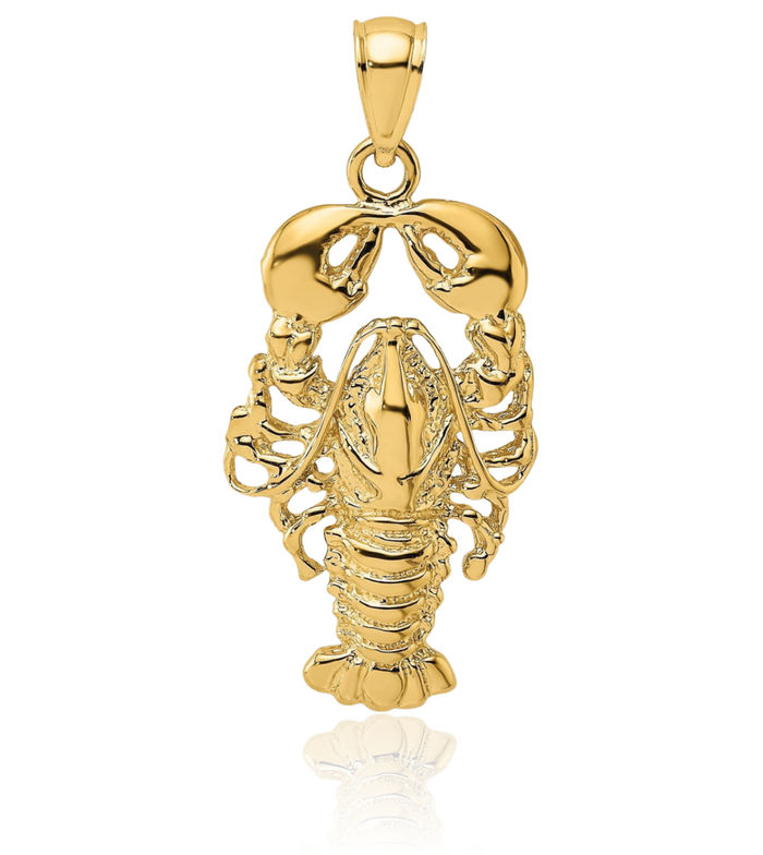 10K Solid Yellow Gold Maine Lobster Necklace Chain Pendant Charm