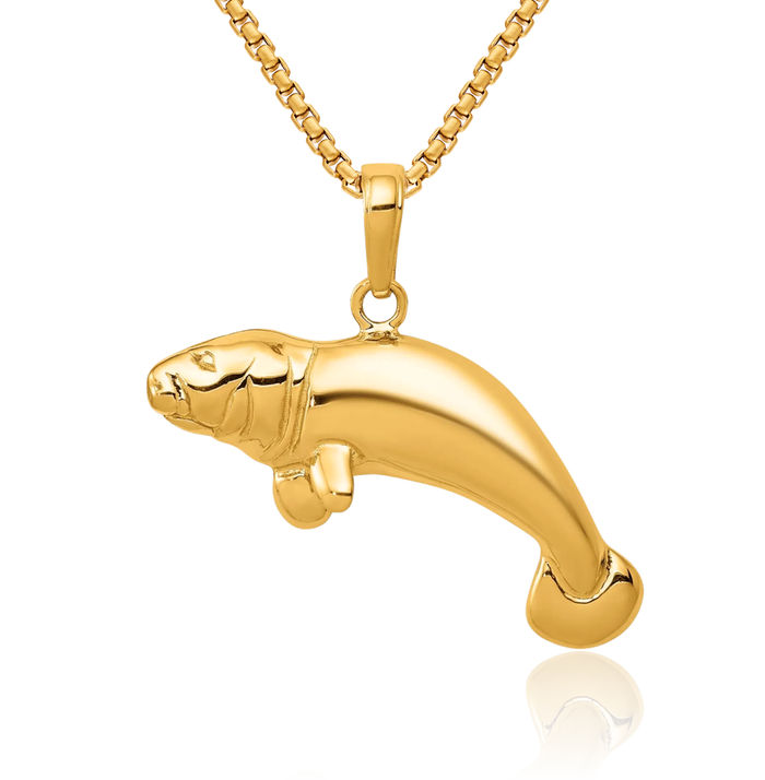 10K Solid Yellow Gold Manatee Necklace Chain Pendant Charm