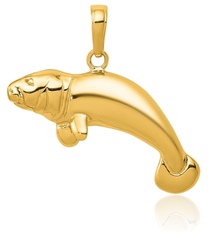 10K Solid Yellow Gold Manatee Necklace Chain Pendant Charm