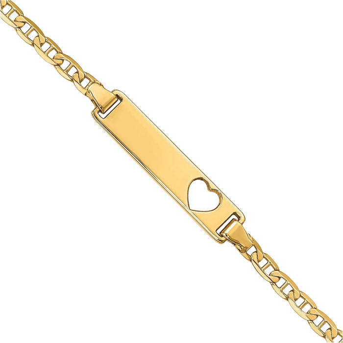 10K Solid Yellow Gold Anchor Mariner Link Name Bar Identification ID Bracelet