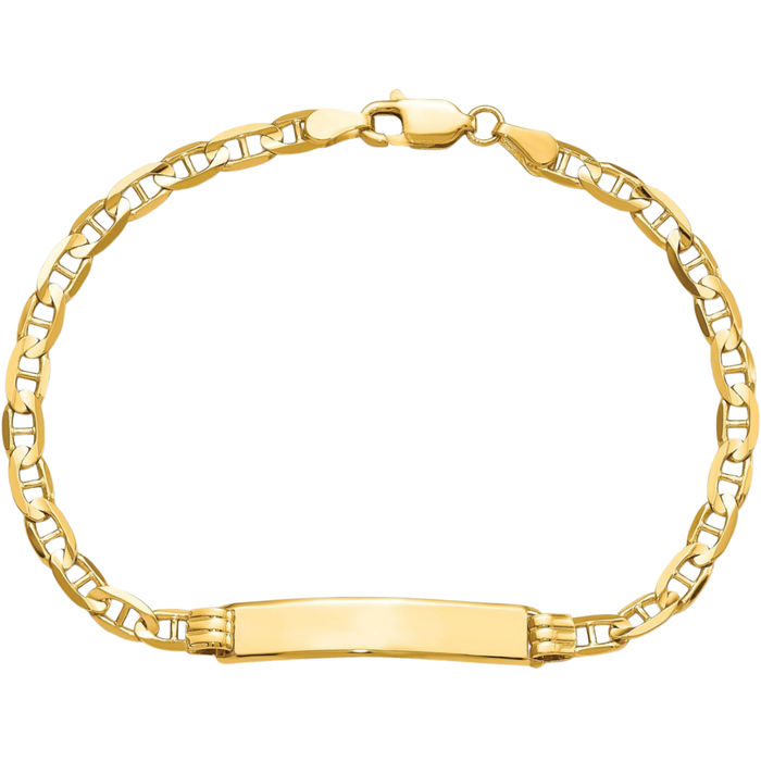 10K Solid Yellow Gold Anchor Mariner Link Name Bar Identification ID Bracelet