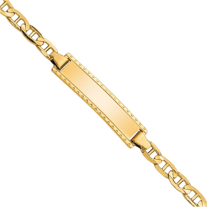 10K Solid Yellow Gold Anchor Mariner Link Name Bar Identification ID Bracelet