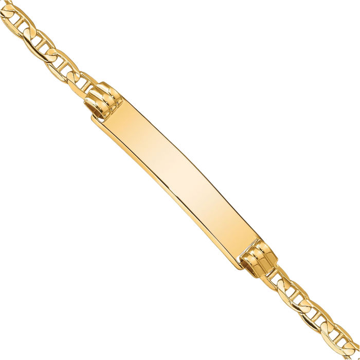 10K Solid Yellow Gold Anchor Mariner Link Name Bar Identification ID Bracelet