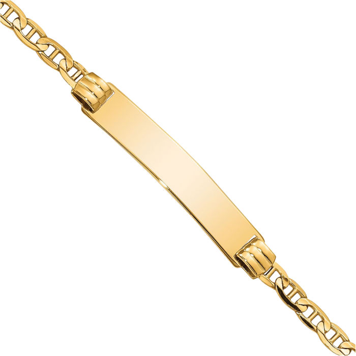 10K Solid Yellow Gold Anchor Mariner Link Name Bar Identification ID Bracelet